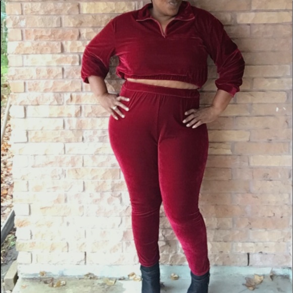 Red Velour Crop Jogger - Picture 1 of 1